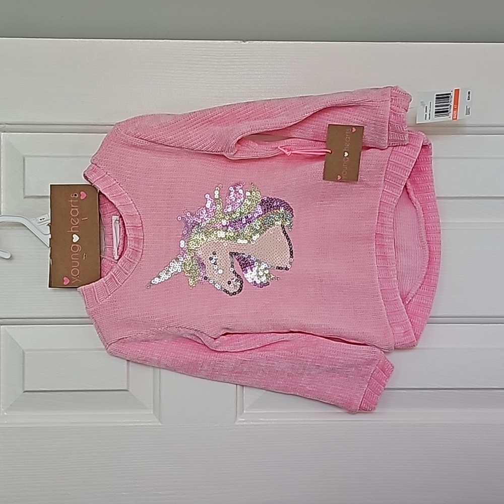Young Hearts Pink Unicorn Sweater Kid Size 4T